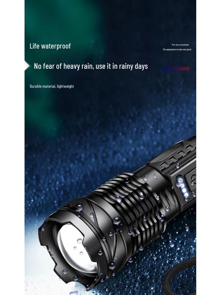 USB Rechargeable Multi-Functional White Laser Flashlight with Side Red and Blue Warning Lights