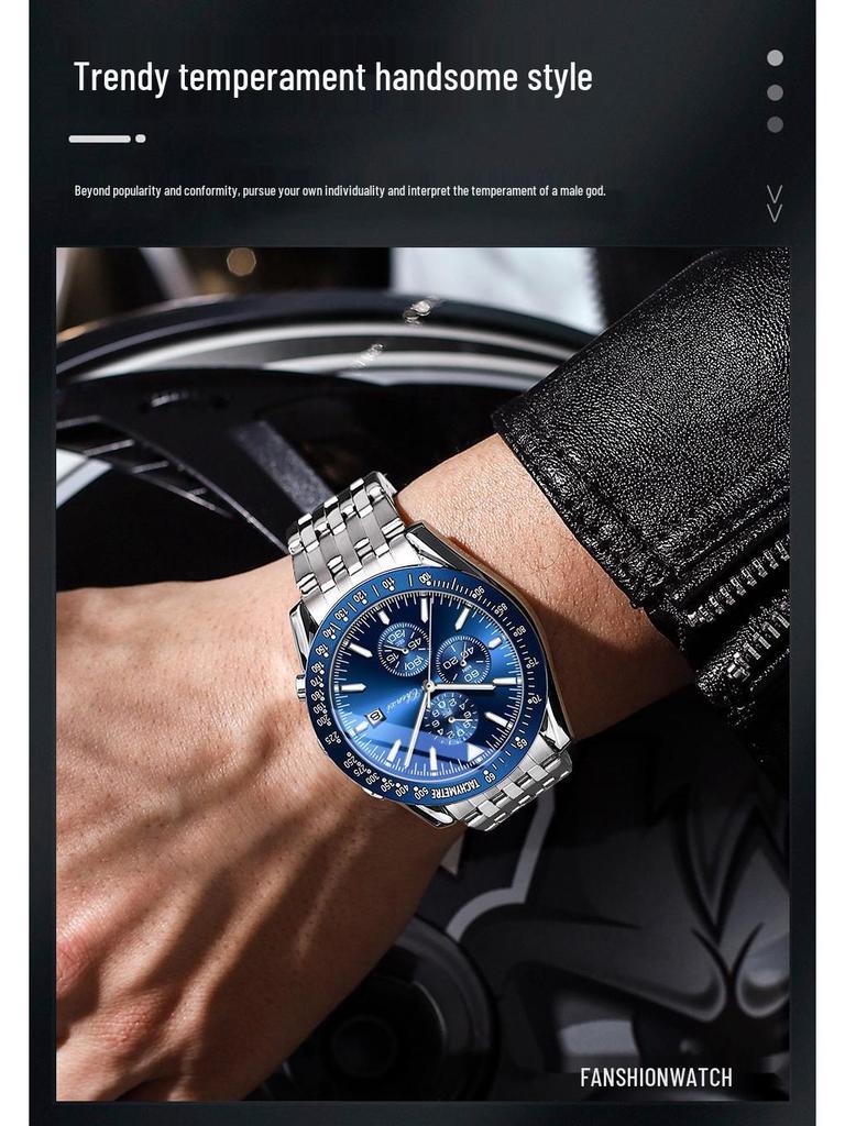 CHENXI Men's Multifunctional Sports Chronograph with Luminous Steel Band - Quartz Watch