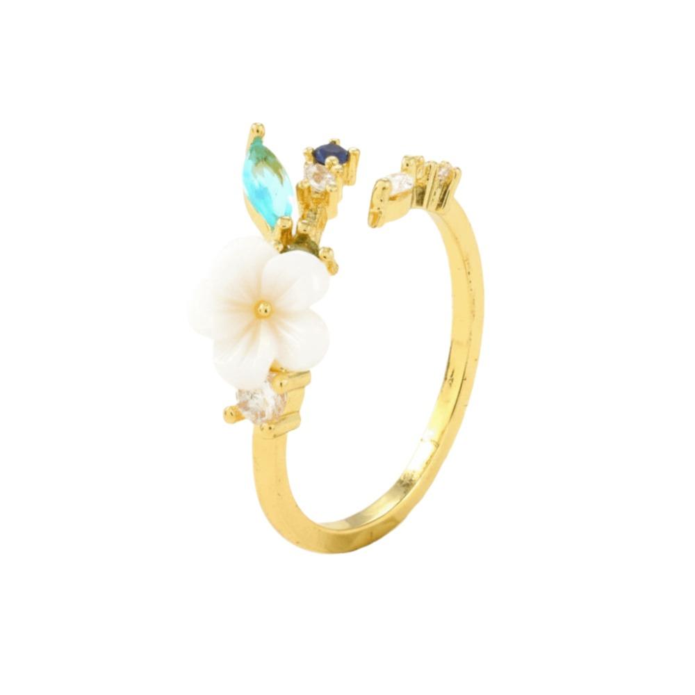 

Zirconia Gold Color Flower Ring Exquisite Design Sweet Crystal Open-end Ring Sparkling Inlaid Zirconia Ring Wedding Jewelry