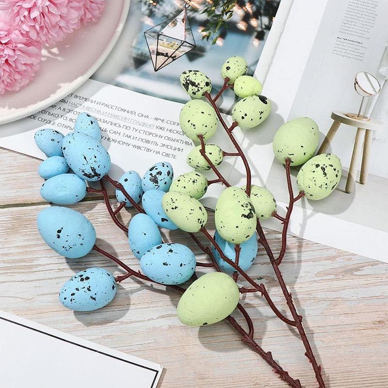 Artificial Easter Egg Tree Branch Colorful Foam Egg Spring Floral Stems Speckled Easter Egg Fake Flower Easter Wedding Vase Deco