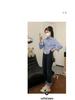 Korean Embroidered Striped Blue Shirt for Women - Spring/Autumn 2026 New Design