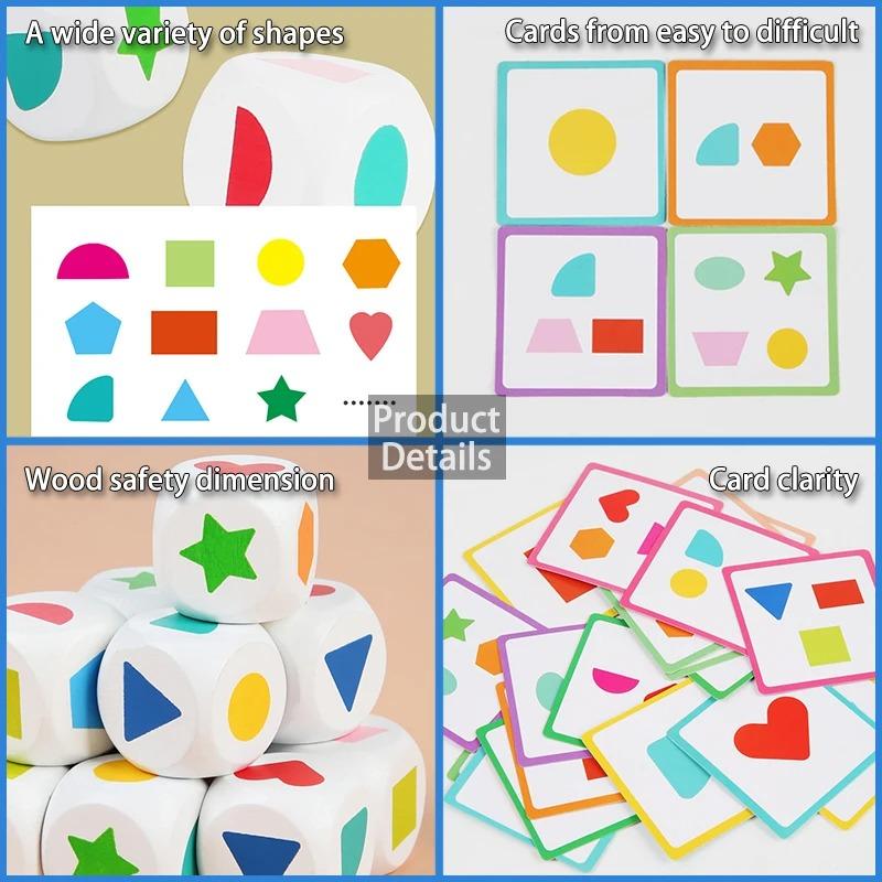 Kid Geometric Dice Set Board Memory Games Shape Colour Matching Sorter Stacking Blocks Montessori Puzzle Sensory Boy Toy Gift