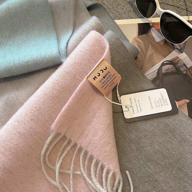 100 Pure Wool Scarves Women's Autumn Light Luxury Gradual Change Color Matching Warm Shawl