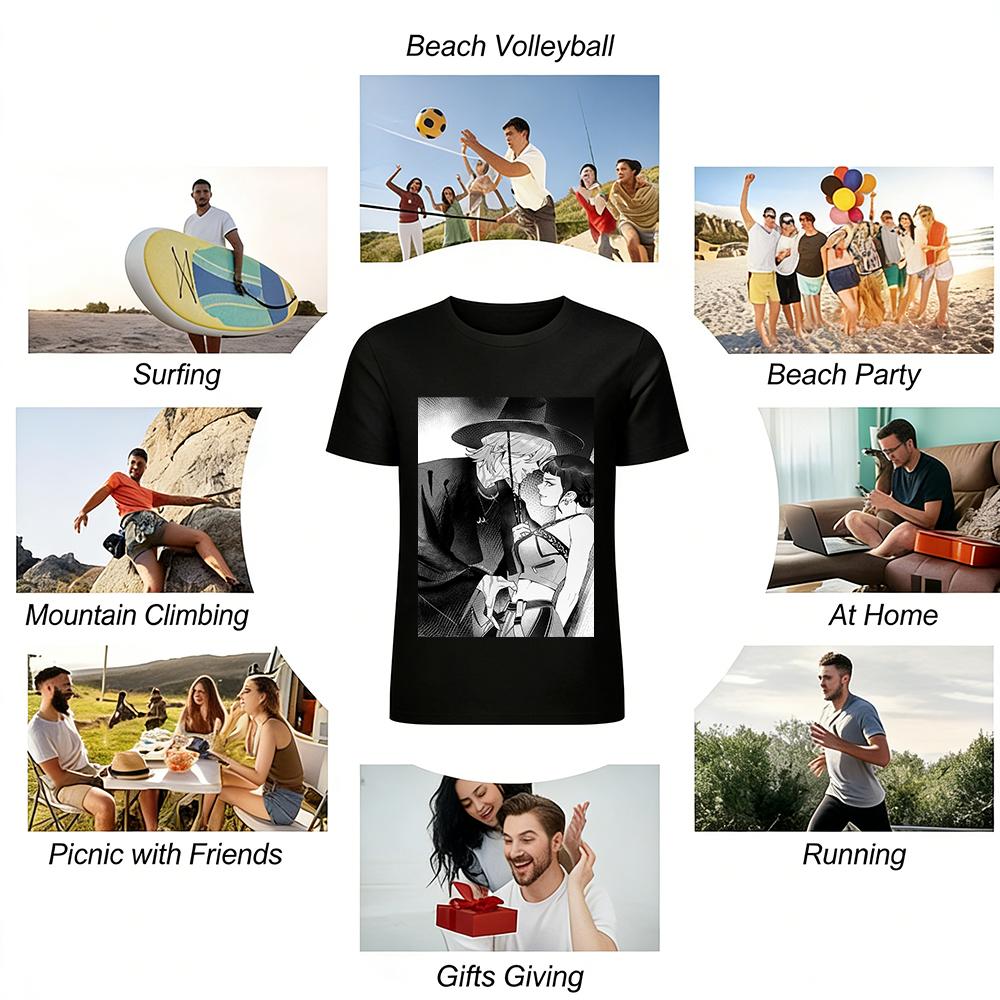 Dark Style Witch & Cool Girl Comic Print Top Trendy Subculture Casual Crew Neck T-Shirt Pure cotton T-shirt