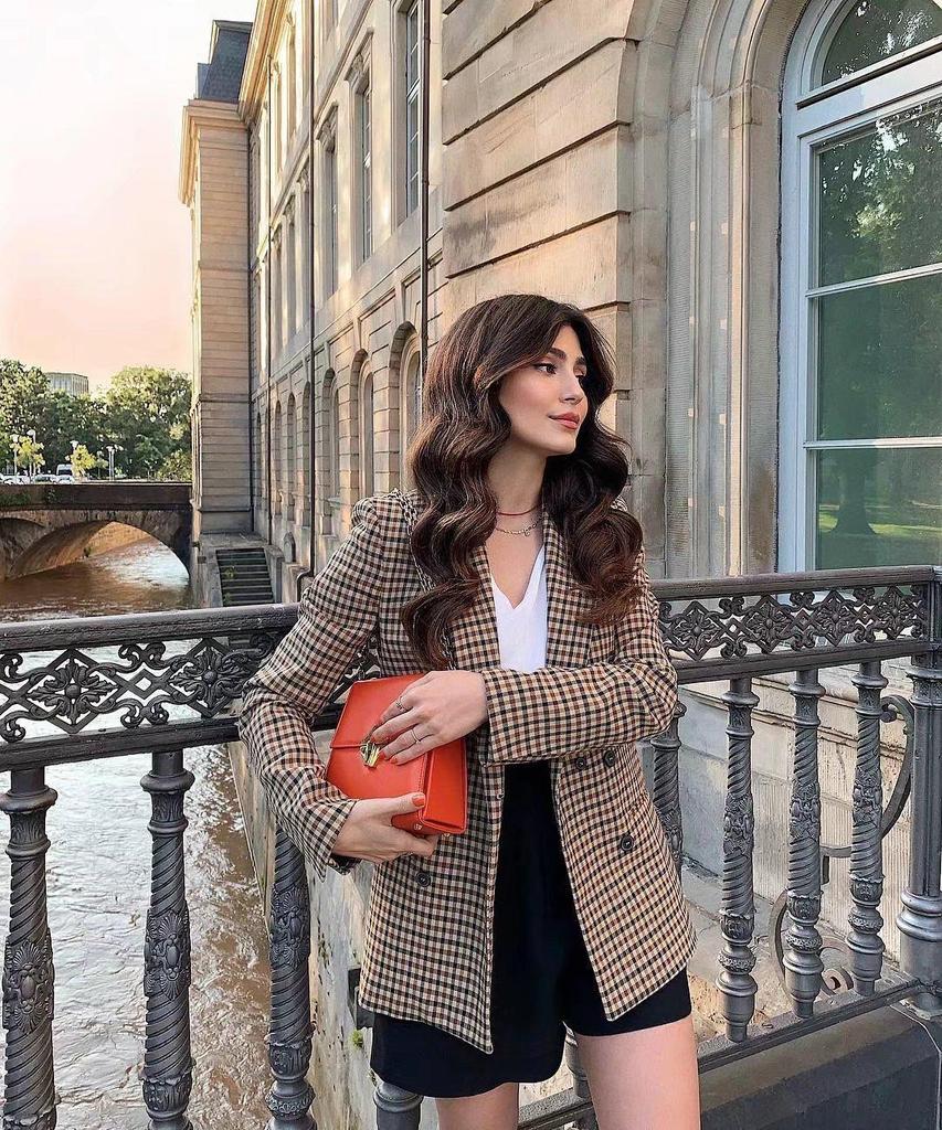 European & American Style Women's Plaid Double-Breasted Suit Jacket - Autumn 2024 Top 5 Colors