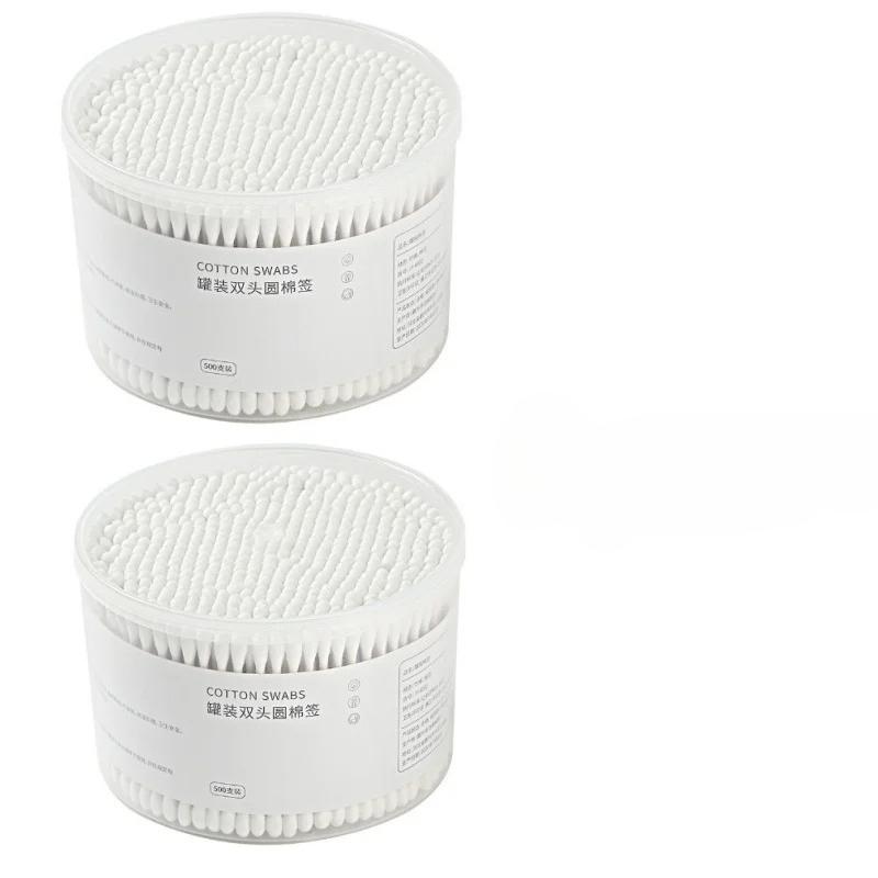 500PCS Disposable Cotton Swab Box Double End Round Head for Makeup Removal Daily Cleaning Baby Care Multi-purpose