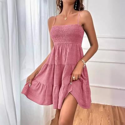 Damenmode Sommer Frühling Einfarbig Druck Ärmellose Hosenträger Eine Schulter Hohe Taille Freizeitkleider