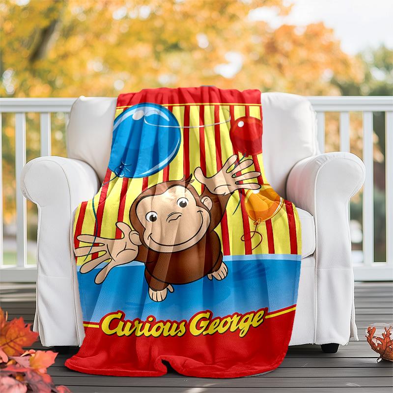 1pc Curious George7 Theme Blanket - Digital Print, Polyester, Cozy for All Seasons, Perfect for Outdoor, and Travel