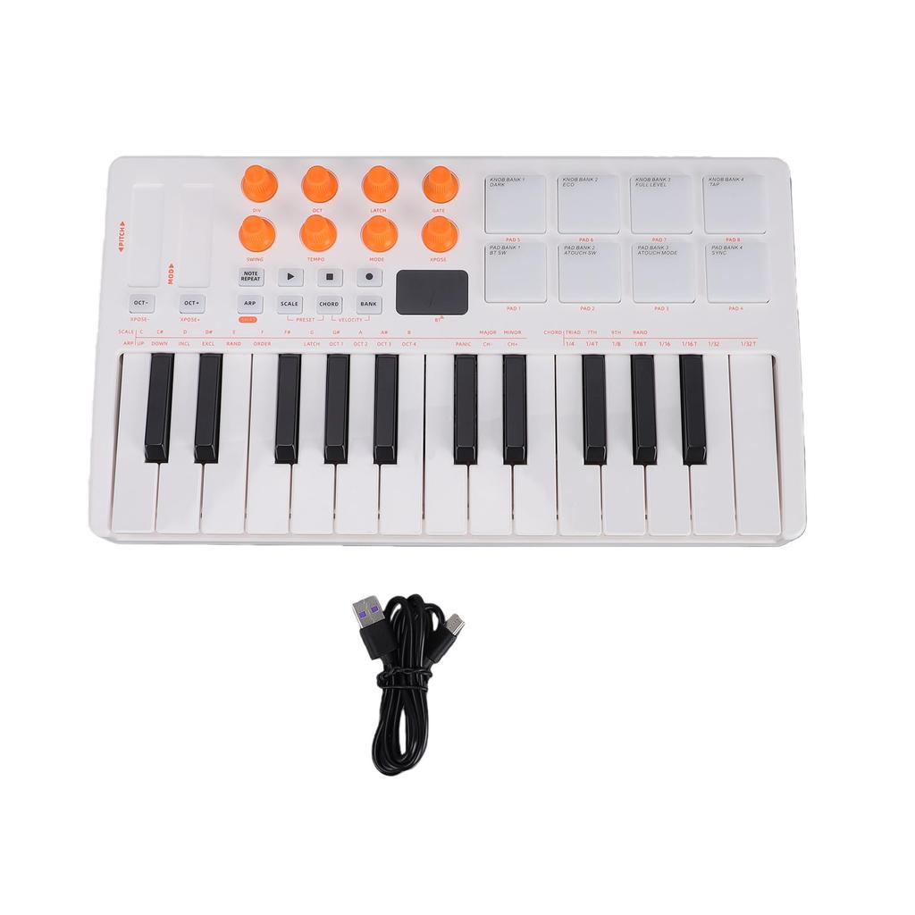 Btuty MIDI Keyboard with 2000mAh 8x4 RGB Multifunctional Mini Welocity Power 8 for Home Performance 25-Key High-Capacity Built-in Battery, Pads,