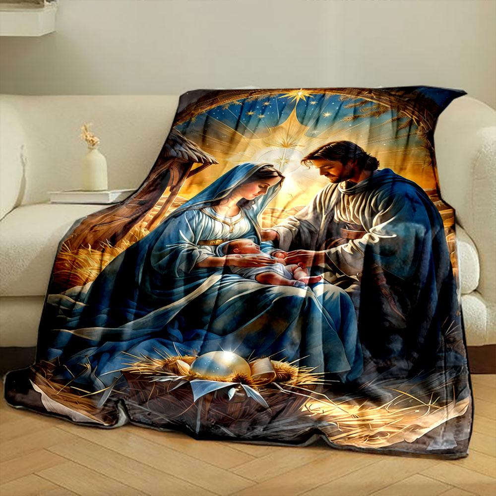 Heilige Familie Krippe Decke Gedruckte Decke für Wohnzimmer Bett Sofa Mittagspause Weiche Gemütliche Decke für Freundesfest Geschenk