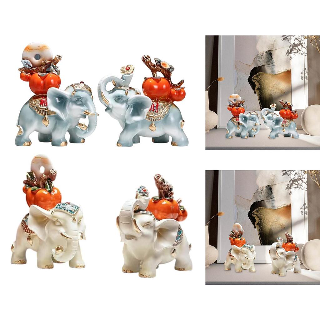 2x Lucky Elephant Statues Collectible Modern Simulation Resin Ornaments for Indoor TV Cabinet Dining Room Farmhouse Festival