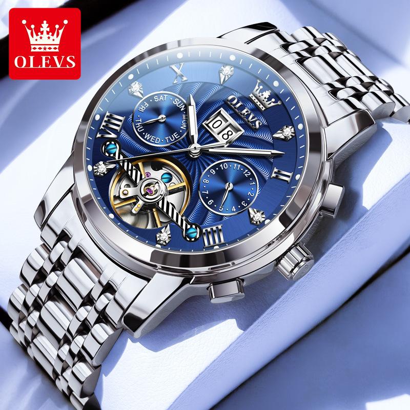 OLEVS 9910 Automatic Mechanical Watches Waterproof Luminous Hands Tourbillon Skeleton Wristwatches for Men Montre Relojes Hombre