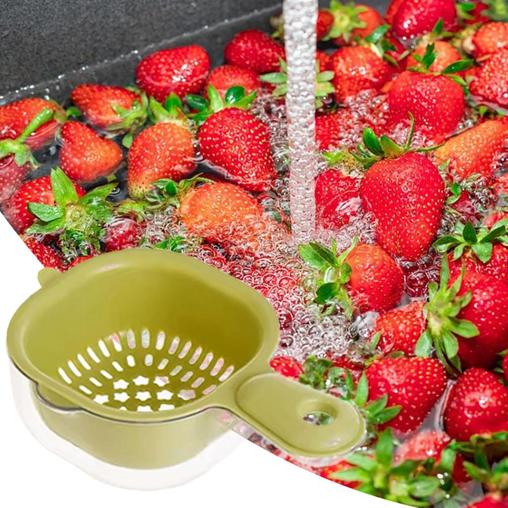 Fruit Washing Bowl With Strainer Kitchen Colanders 2 In 1 Rotatable Strainer Colander With Handle For Washing Cleaning Berries
