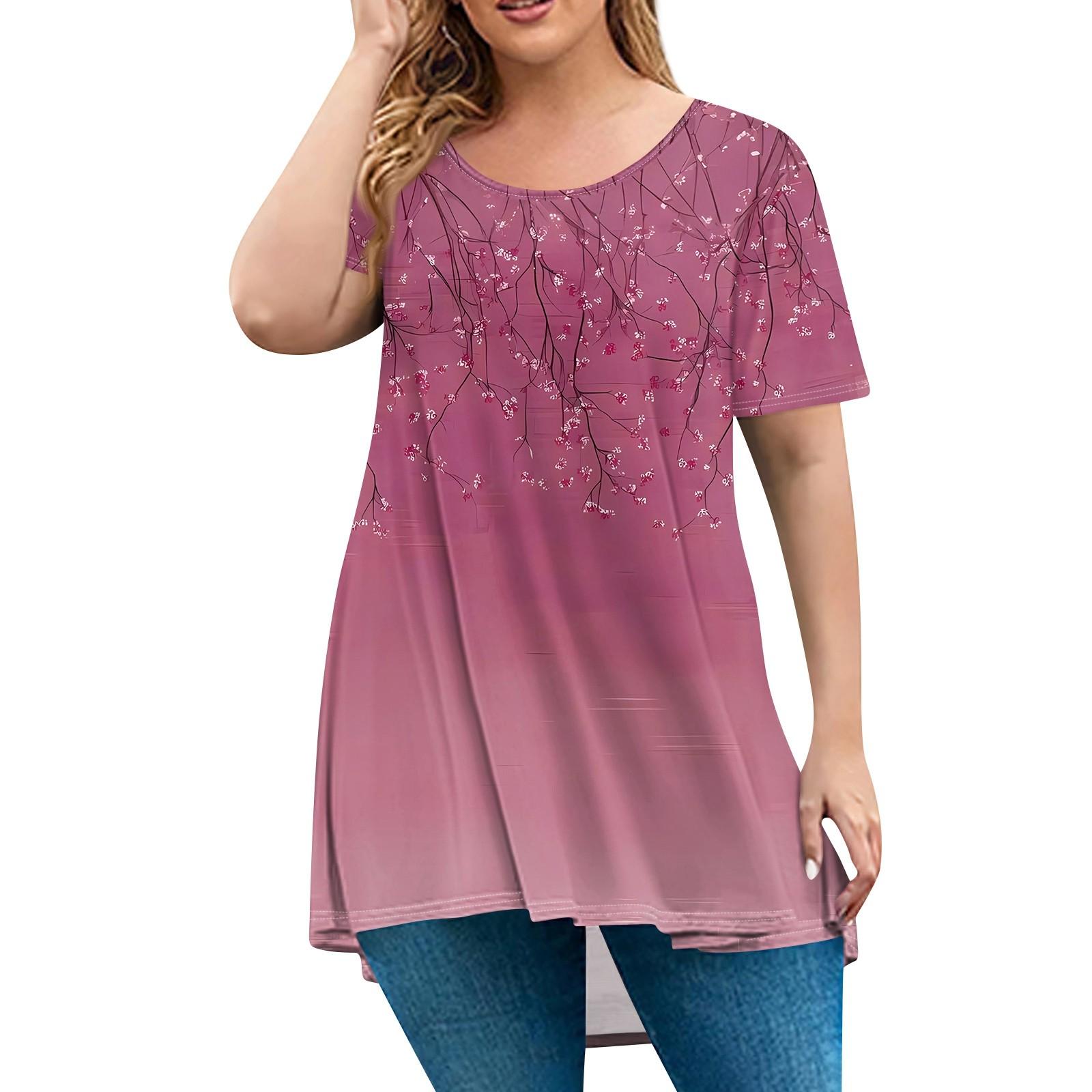 

Женская мода большого размера с круглым вырезом и коротким рукавом, повседневный свободный пуловер с принтом XXXXL красный