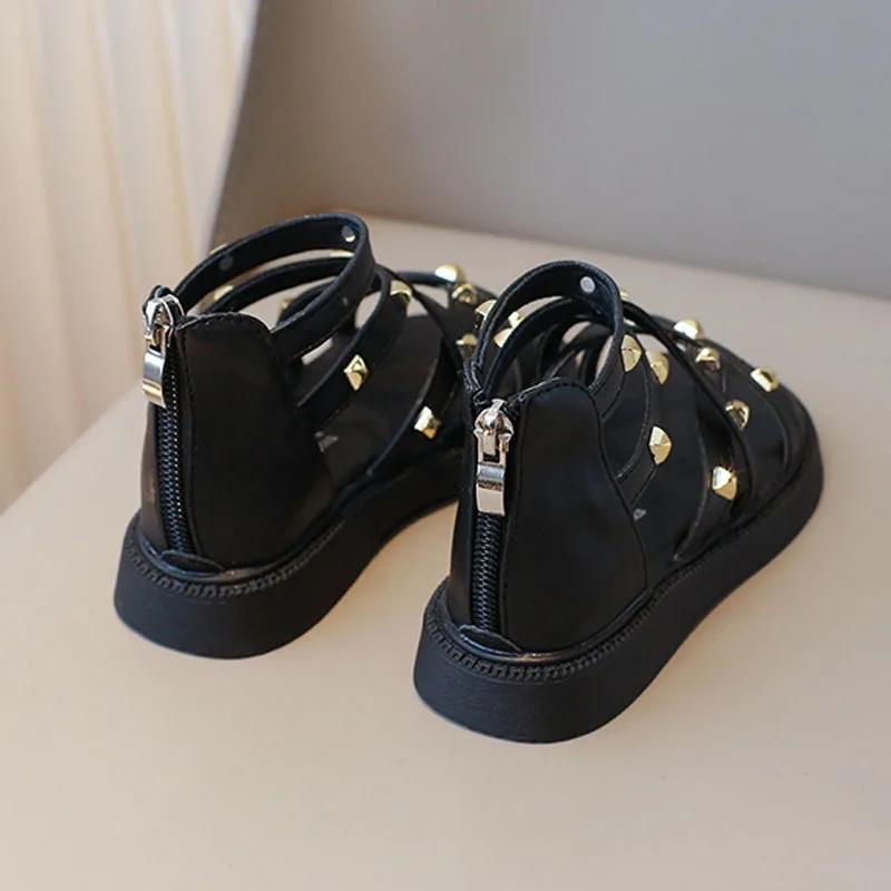 Sandali Romani Estivi Stivali Gladiatore Ragazza High Top Moda Scarpe da Festa Principessa Piattaforma Borchie Bambina Scarpe da Spiaggia Ragazza I03221