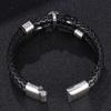 Fashion Men Bracelet Black Double Circle Leather Skeleton Stainless Steel Buckle Bracelet Man Skull Jewelry