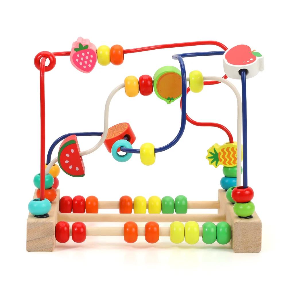 Children s Wooden Toys Cartoon Fruit Beads Puzzle Counting Learning Puzzle Circles Montessori Toys Baby Early Education Maze
