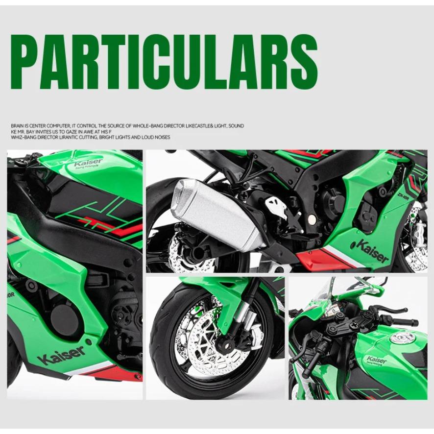1/12 Kawasaki Ninja ZX10R Alloy Die Cast Motorcycle Model Toy Vehicle Collection Sound and Light Off Road Autocycle Toys Car