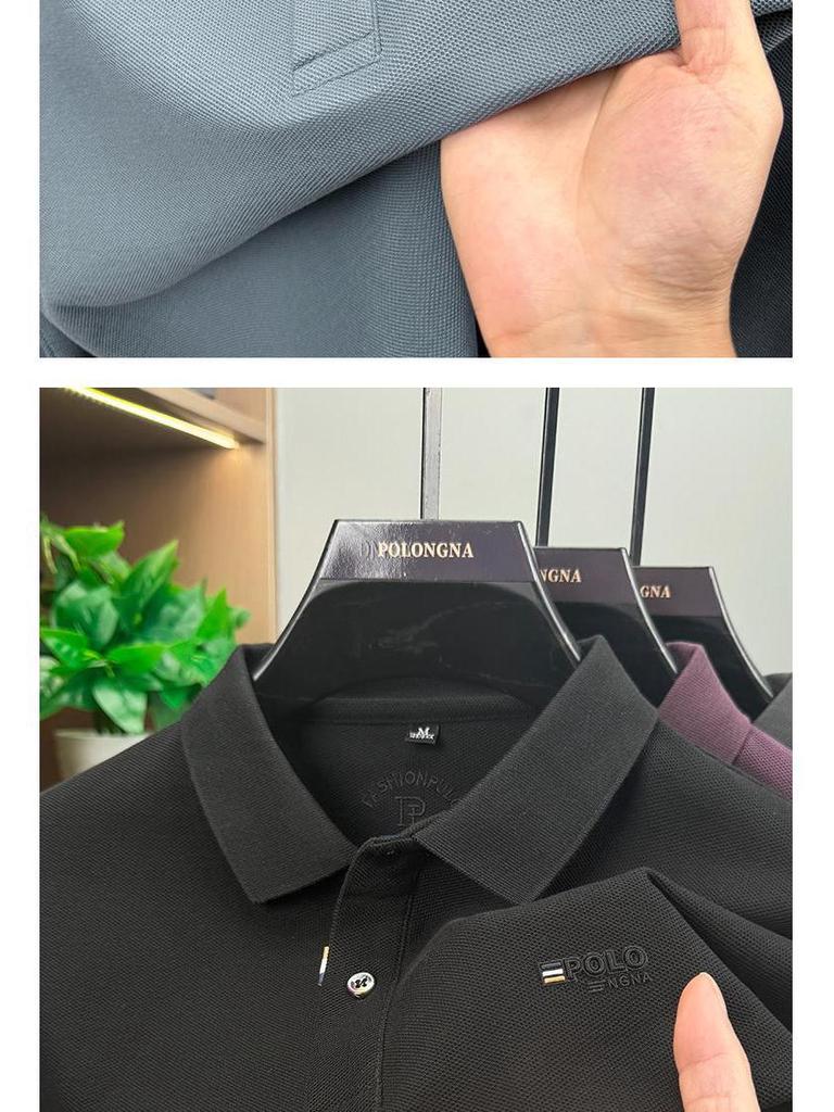 2025 Herren Baumwollähnliches Piqué Langarm Poloshirt mit Stickerei - Einfarbig, Umlegekragen, Lockere Passform