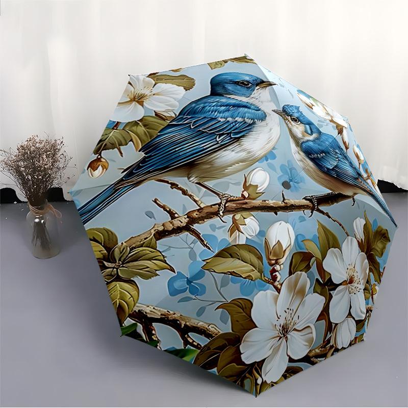 1pc Birds Blossoms Fashionable Auto Opening/Closing Folding Umbrella with 8 Bones, Windproof Portable, Daily Use255