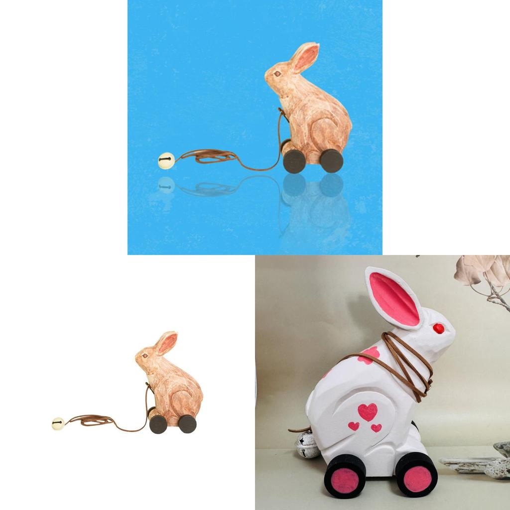 Wooden Craft Toy Car With Cute Bunny Design For Kids And Home Decor