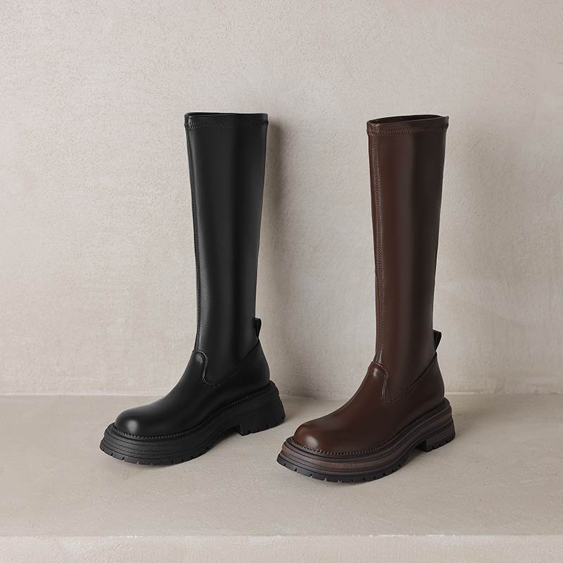Krazing Pot Microfiber Autumn Winter Shoes Thick Bottom Platform Size 43 Long Boots Zipper Punk Style Thigh High Boots