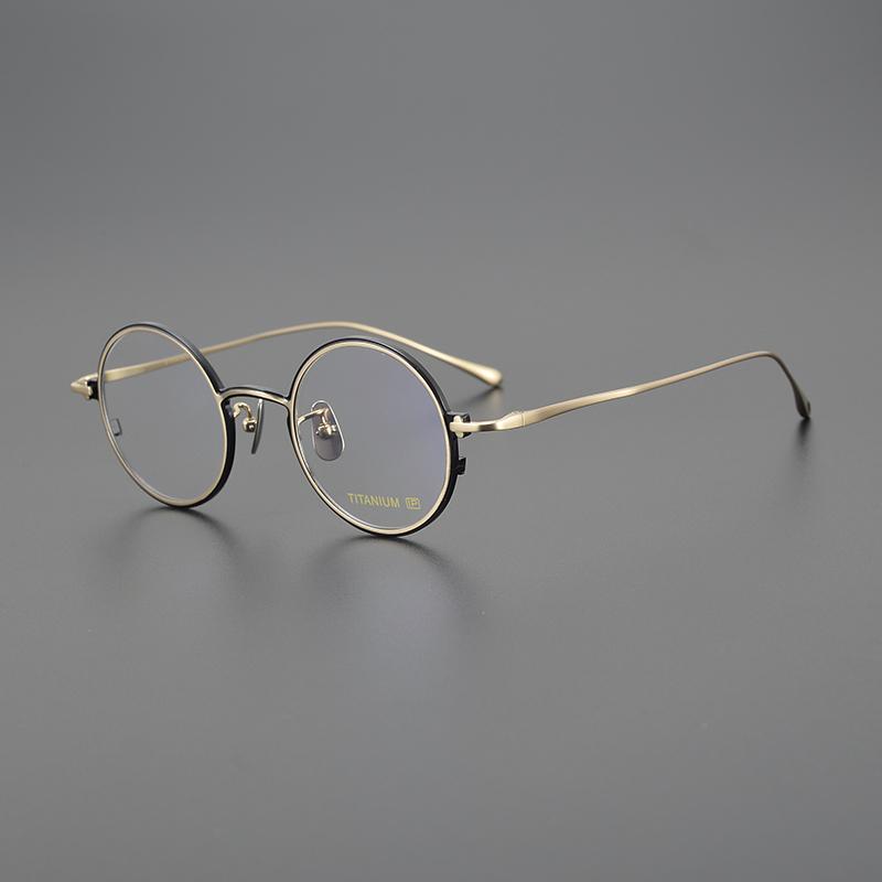 Japanese Brand Pure Titanium Glasses Frame Men Women Retro Round Spectacles Eyeglasses Myopia Optical Prescription Read Eyewear Black Golden
