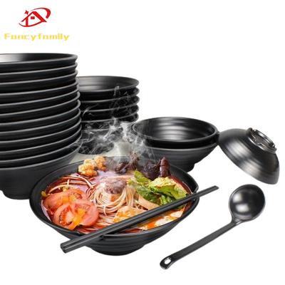 Fancyfamily Black Frosted Melamine Japanese Style Beef Ramen Bowl Bamboo Hat Shape Soup Bowl Fast Food Tableware