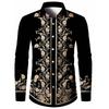 Men's Casual Long Sleeve Lapel Shirt Retro Ethnic Floral Print Fashion Loose Comfortable Long Sleeve Shirts for Man Simple Top