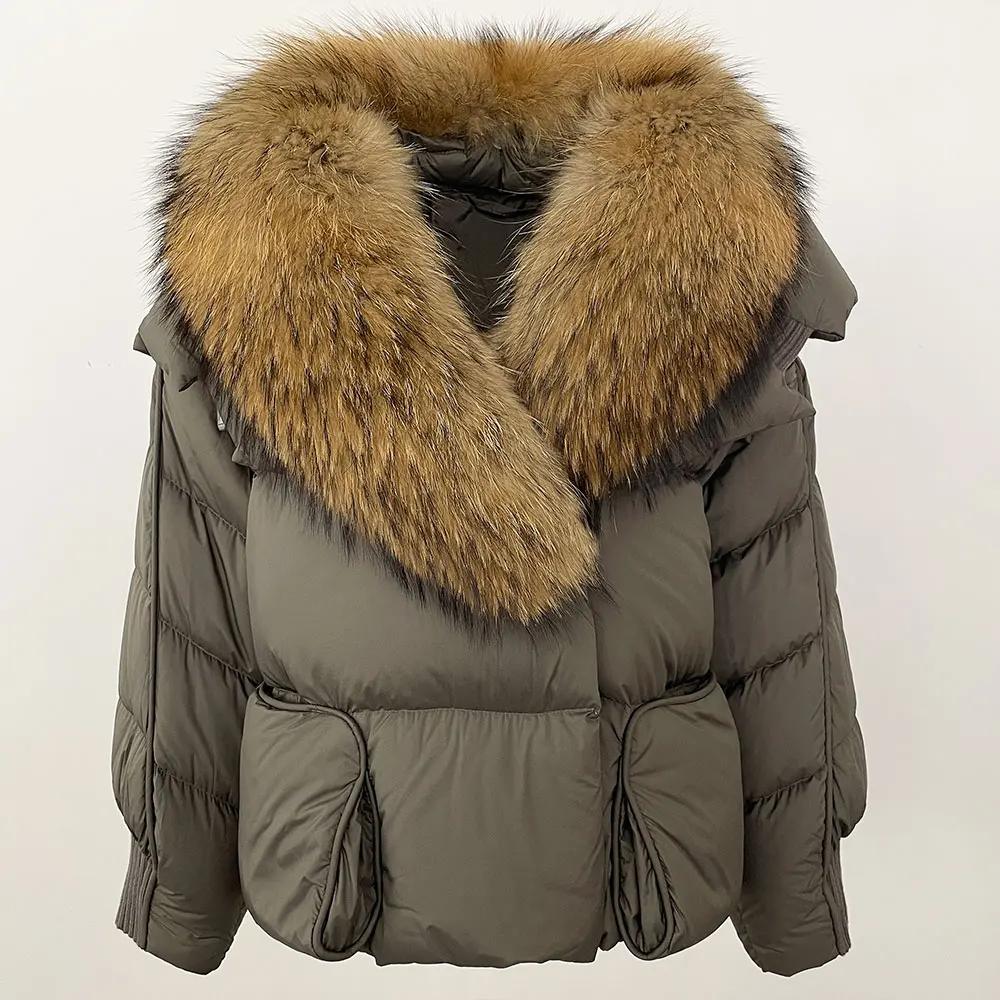 OFTBUY 2024 Winter Jacket Women Natural Real Raccoon Fox Fur Collar White Duck Down Coat Thick Warm Streetwear Casual Outerwear
