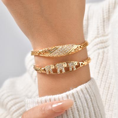 Nischen Design Damenarmband, Mikro-Intarsien Zirkon Kupfer Elefant Gebogenes Bambusarmband Pbr-306