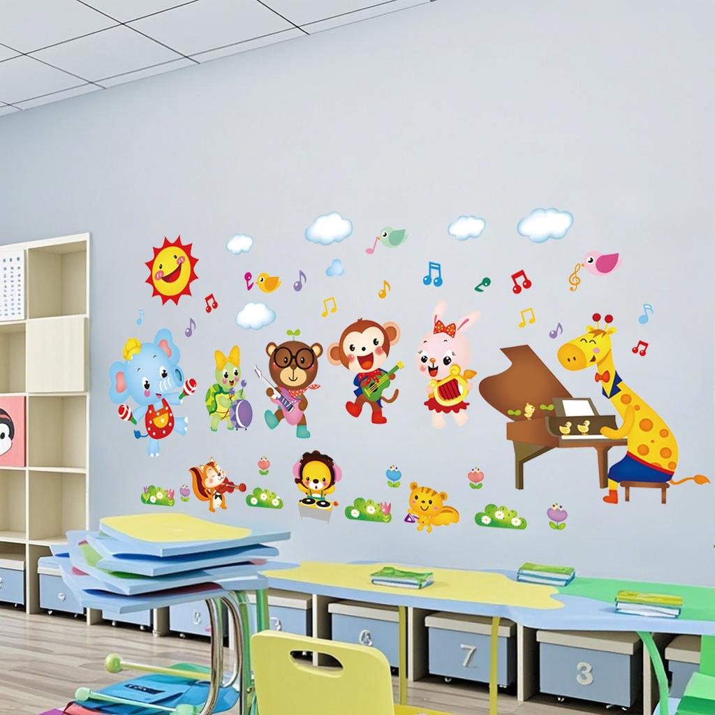 Cartoon Animal Wall Sticker Music Party Plane Balloon Decor Kids Room Nursery Vinyl Removable Decals