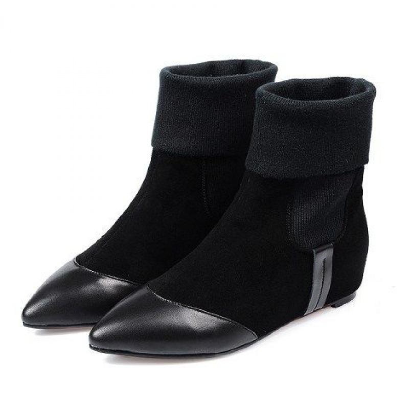 Fashion Autumn and winter women's shoes pointed toe flat bottom heightening wool British style boots short boots trendy cotton shoes