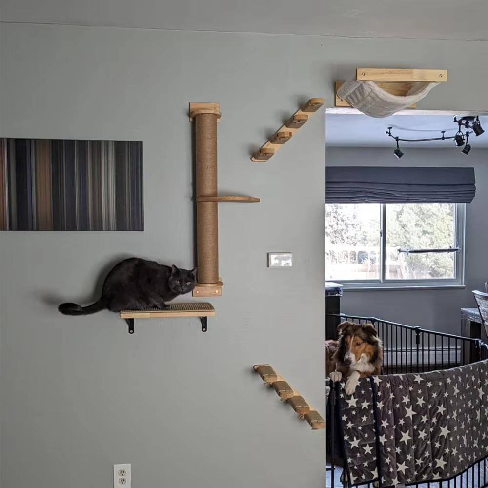 Wall Mounted Cat Climbing Shelf Four Step Cat Stairway for Climbing Sleeping Playing Lounging Perching Cat Furniture