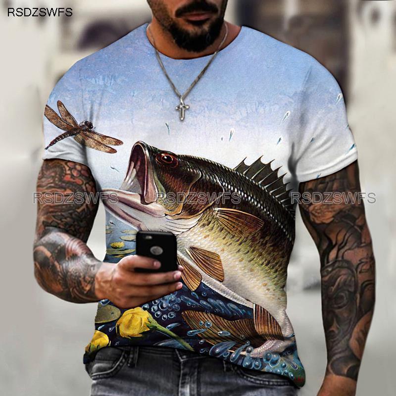 Summer Funny Fish Fisherman 3D Print T-Shirts Streetwear Men Casual Fashion Harajuku Oversized O-Neck T Shirt Tees Tops Clothing