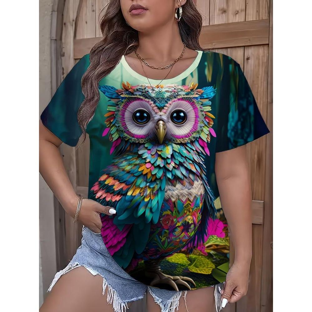 Summer Owl Animal 3D Print T-Shirts Summer Women's Casual Short Sleeve Round Neck T Shirt Harajuku Tees Tops Female Clothing