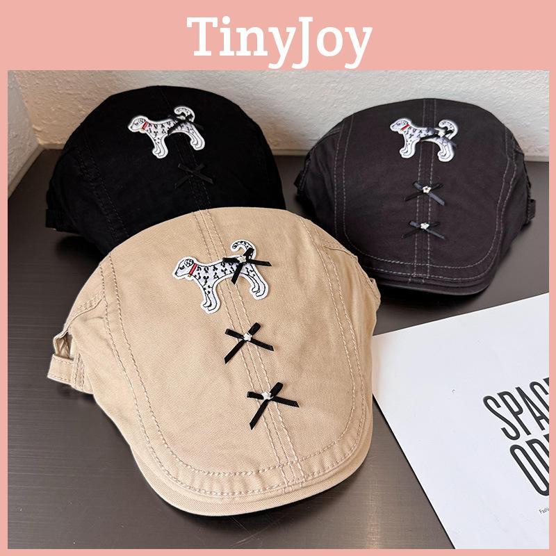 With Retro Beret Bow Decor And Cute Dogs Embroidered Design For Use Daily