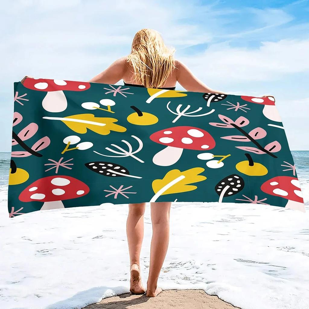 Microfiber Mushroom Beach Towel Wild Flowers Bath Towel Quick Dry Sand Free Hand Towels for Bathroom Travel Yoga Swim Hotel Spa