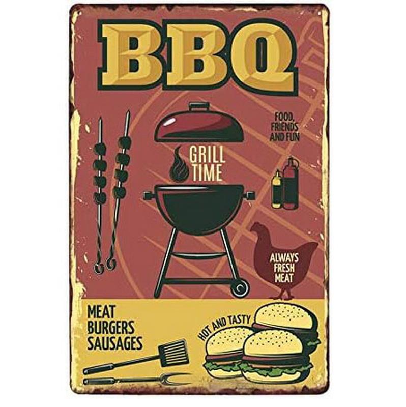 Metal Aluminum Signs BBQ Party Zone Wall Decoration Plaque Vintage Art Poster Iron Painting for Man Cave Home Cafe Garden Club