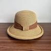 Cappello a Tesa Larga in Paglia Francese con Fiocco - Tesa Arrotolata Elegante Cappello da Sole per Donne Estate