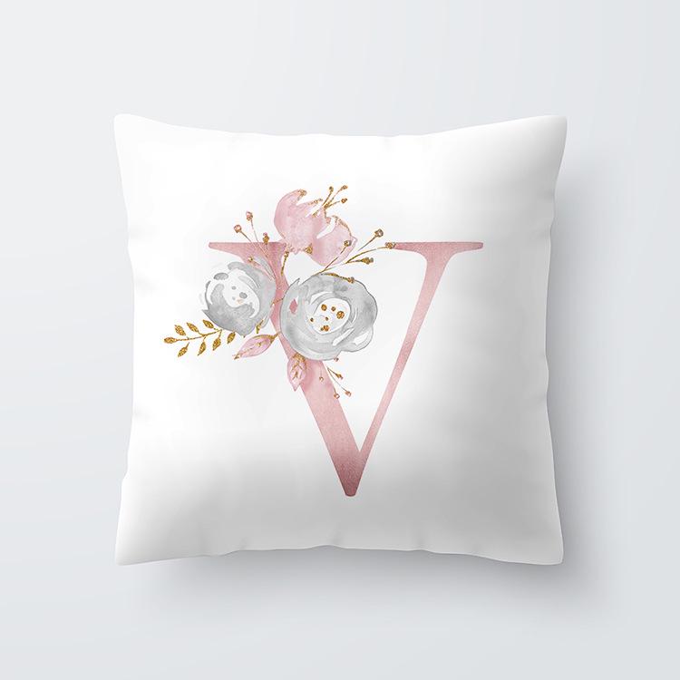 Pink Letter Decorative Floral Pillow Gold Alphabet Cushion for Sofa Polyester Pillowcase Decoration Salon