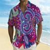 Women Short Sleeve Shirt Purple With Multicolor Paisley Ethnic Pattern Lapel Button Up Top