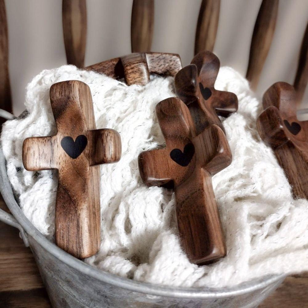 Wooden Cross My Heart Encouragement Gift Relieve Stress Emotional Support Cross Toys Portable Reduce Anxiety