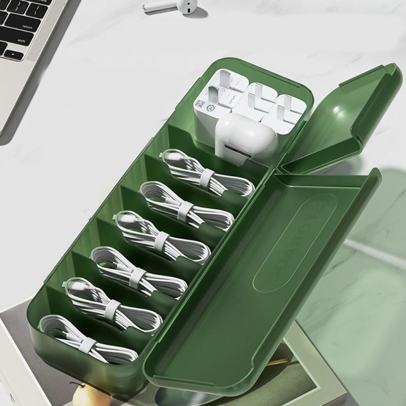 Cable Storage Box with Lid Cable Cord Organizers Box 7 Compartments Cable Management Box for Phone Charger Cable Cord