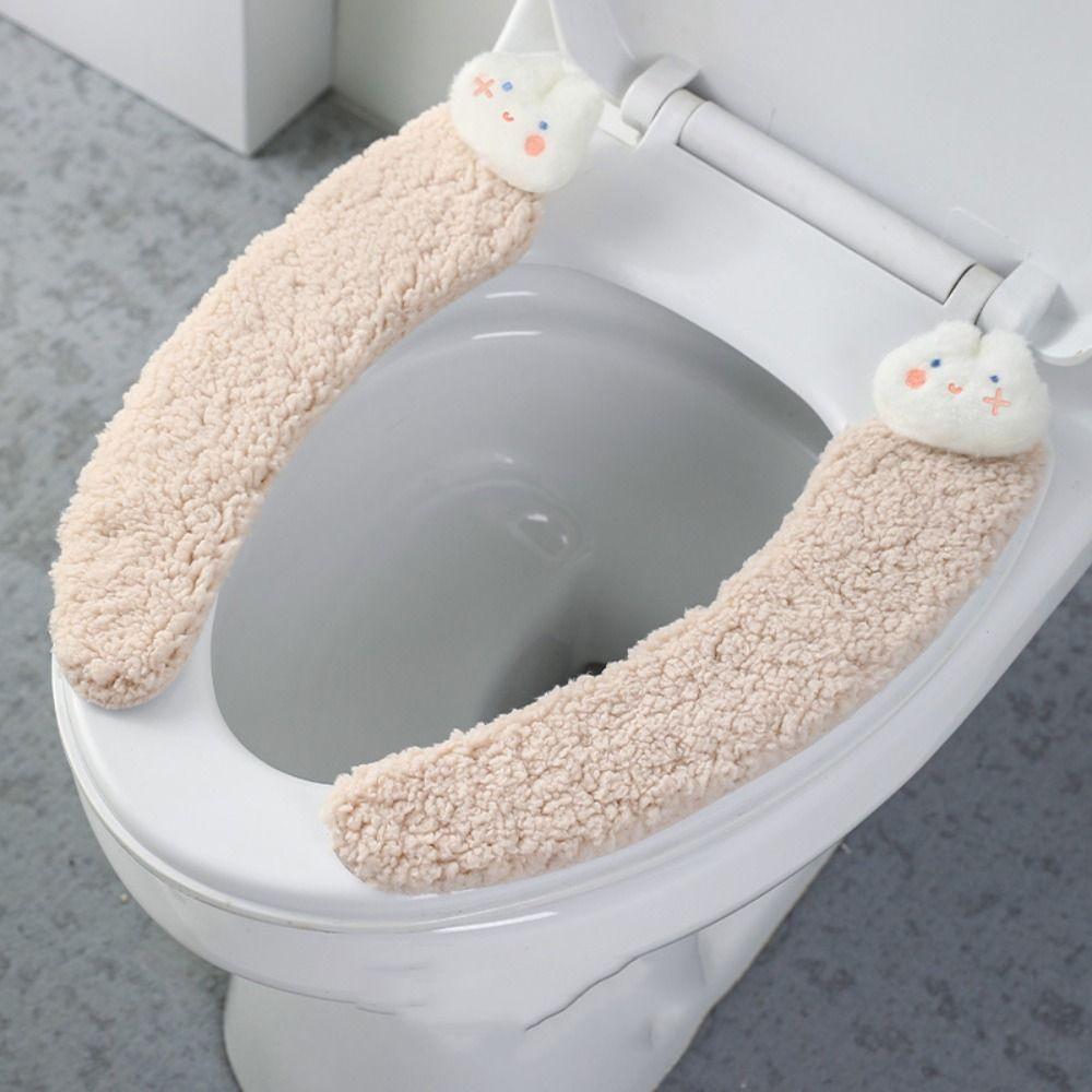 Adhesive Lamb Fleece Toilet Mat Thickened Cartoon Rabbit Toilet Mat  Winter Season
