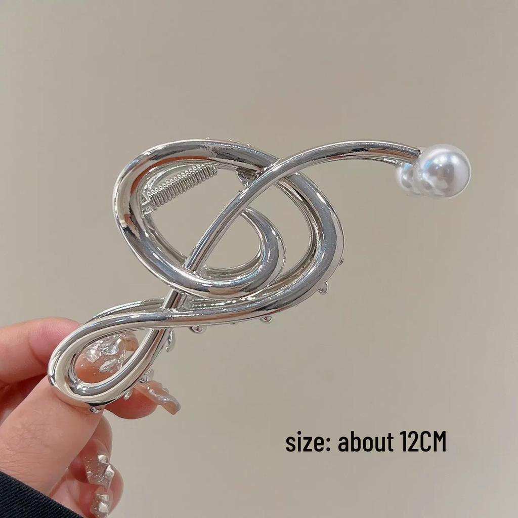 Silver Textured Metal Shark Hair Claw - Women's Stylish Updo Clip Accessory