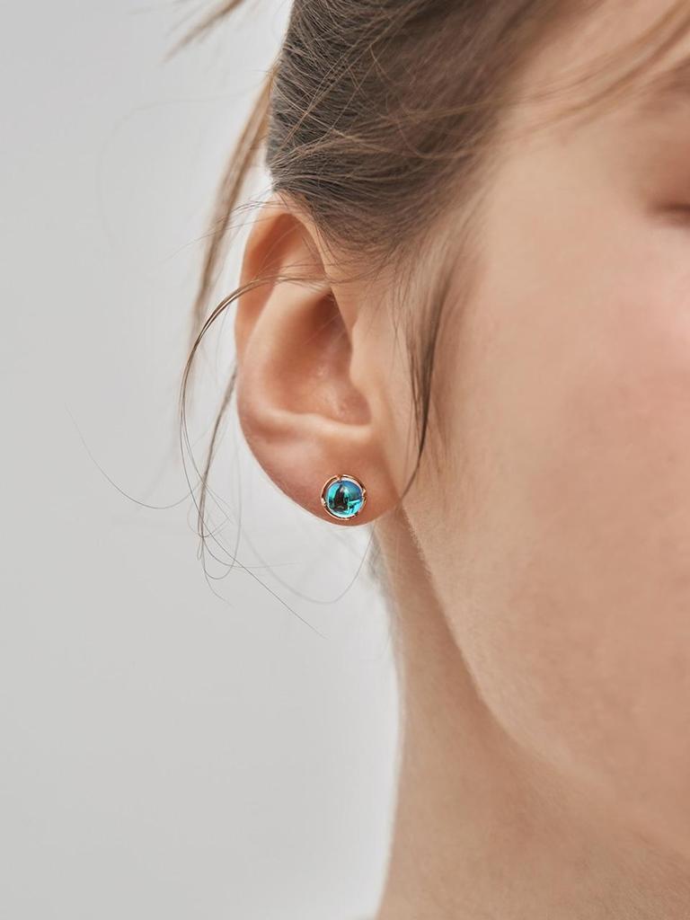 [ELLE Jewelry] 14K Plated Moonstone Round Simple Post Earrings ELGPEE519