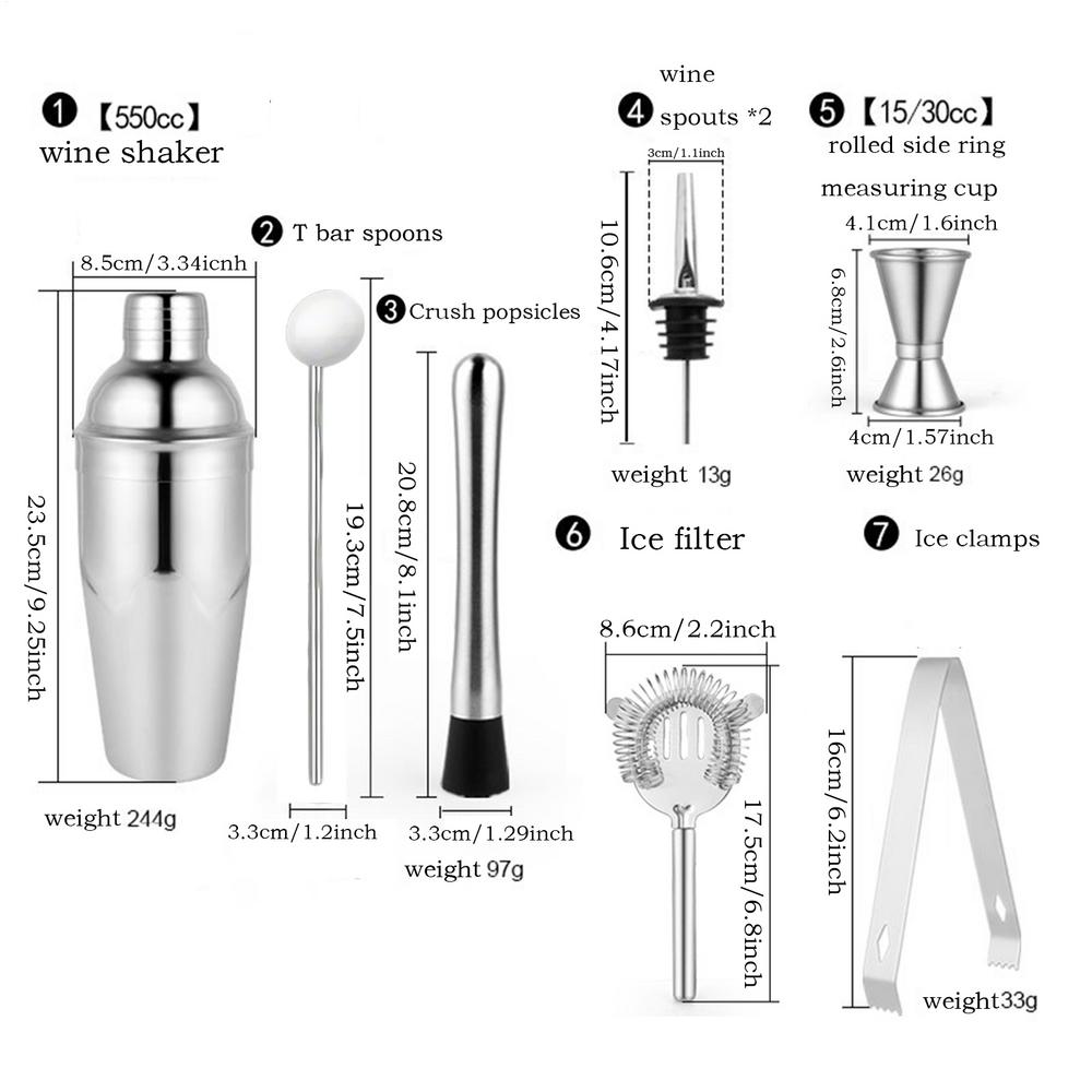 Cocktailshaker-Mixer aus Edelstahl Wein Martini Boston Shaker Für Barkeeper Drink Party Barwerkzeuge 550ML/750ML