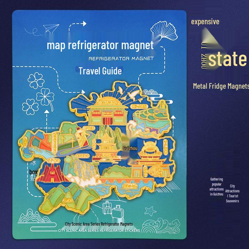 Custom Guizhou Map Magnet: Creative Metal Souvenir of Guiyang s Ancient Town and Tourist Attractions. Guizhou 2