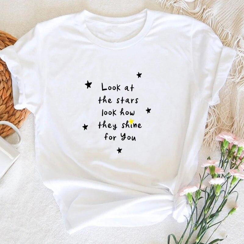 Tricou galben Look At The Star moda Song Song Femei Rock Music of The Spheres 2022 World Tour Tricou Streetwear Tricouri Unisex